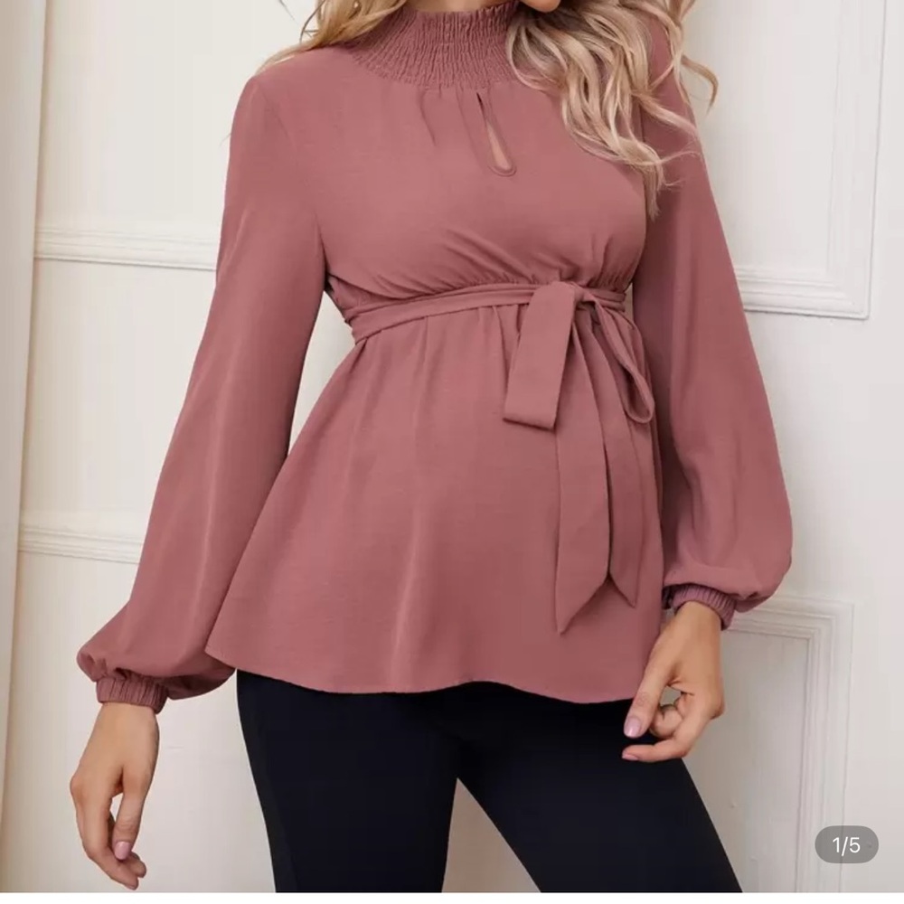 Elegant Mauve Smocked Maternity Top